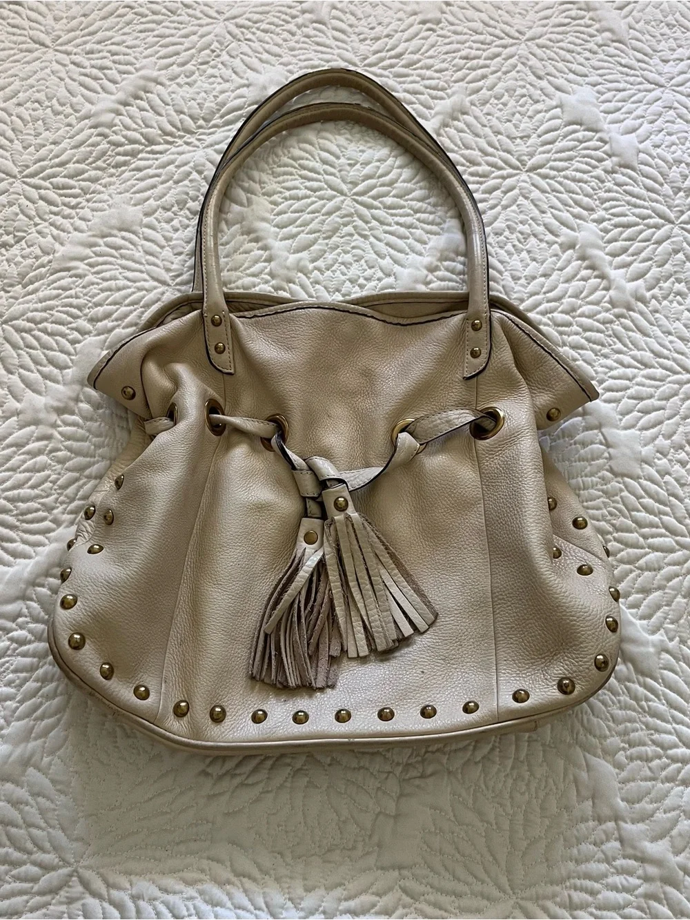 Anne Klein Cream Pebbled Leather Bag